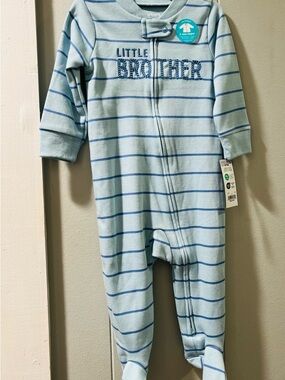 Carter's Light Blue Striped "Little Brother" Footed One-Piece